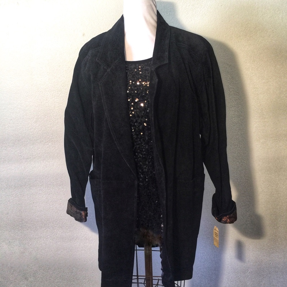 Hunters Run NWT Black Suede Wms Coat Sz L